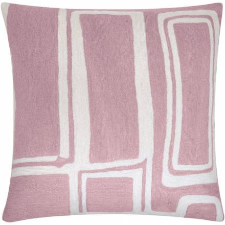 Judy Ross Textiles Hand-Embroidered Chain Stitch Procession Throw Pillow dusty pink/cream